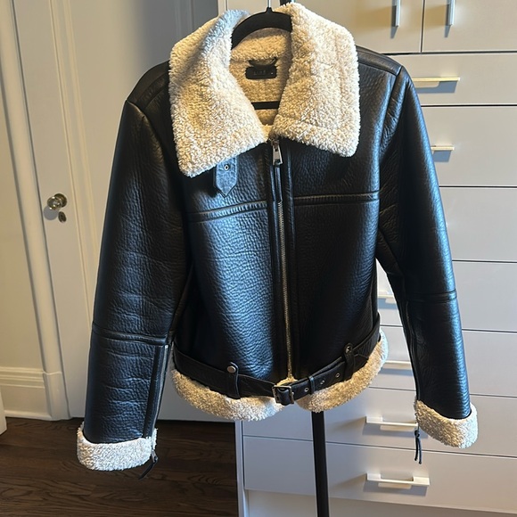 LIME (M) faux shearling coat in black and white - Picture 1 of 8